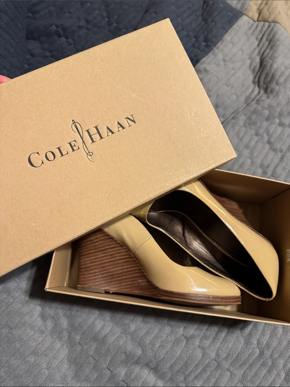 Women’s beige Patent Wedge Pumps